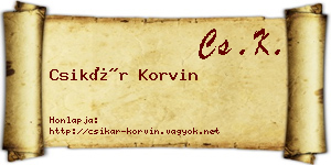 Csikár Korvin névjegykártya
